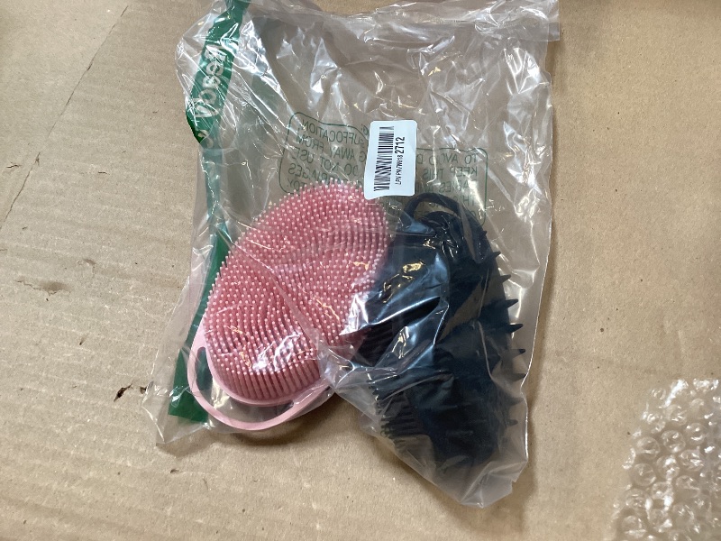 Photo 1 of 2 Pack Silicone Body Scrubber, Loofah Double-Sided Body Brush,Shower Scrubber and Scalp Massager Shampoo Brush for Sensitive Kids Women Men All Kinds of Skin (Black & Pink)