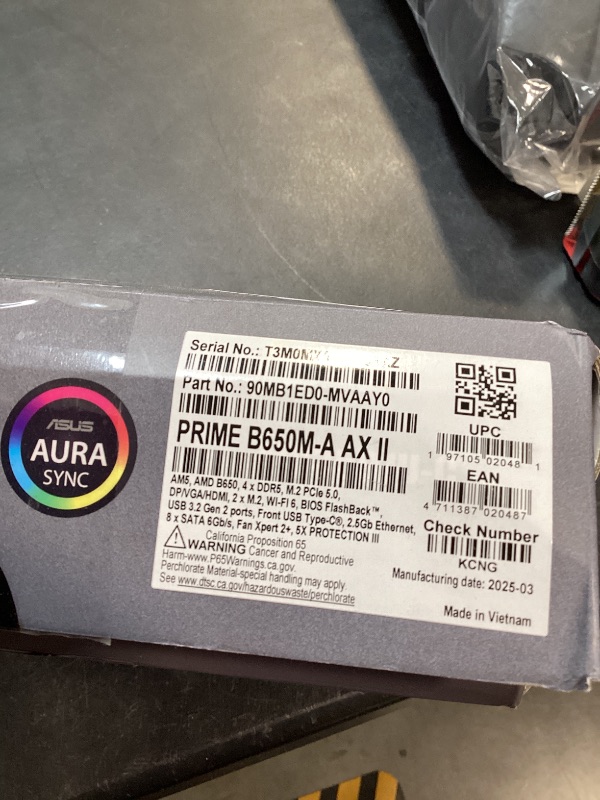 Photo 1 of ASUS Prime B650M-A AX II AMD B650 AM5 Ryzen™ Desktop 9000 8000 & 7000 Micro-ATX mATX Motherboard, DDR5, PCIe 5.0 M.2, 2.5Gb LAN, Wi-Fi 6, DisplayPort, HDMI®, USB 3.2, USB 3.2 Type-C®, BIOS Flashback™
