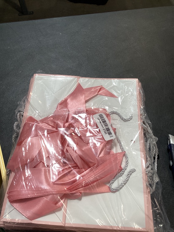 Photo 1 of INTERWARM 24Pcs Medium Large Gift Bag with Ribbon, 12.6x9.84x3.94 Inch Party Favor Bags with Handle Medium Large Paper Bag for Wedding Birthday Thanksgiving Mother's Day Anniversary(White, Pink)