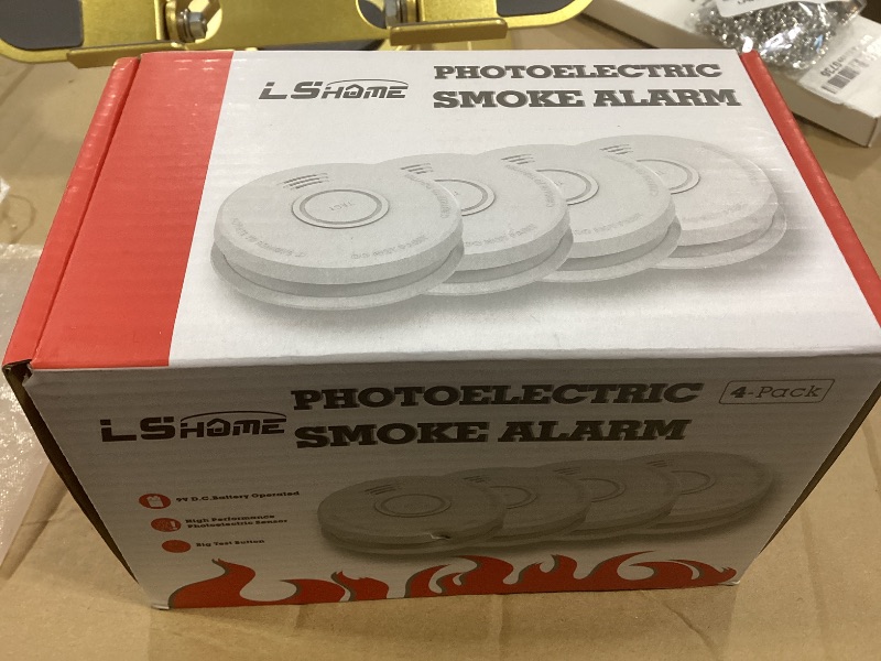 Photo 1 of LSHOME 4 Pack Smoke Detector Fire Alarms 9V Battery Operated Photoelectric Sensor Smoke Alarms Easy to Install with Light Sound Warning, Test Button,9V Battery Included Fire Safety for Home