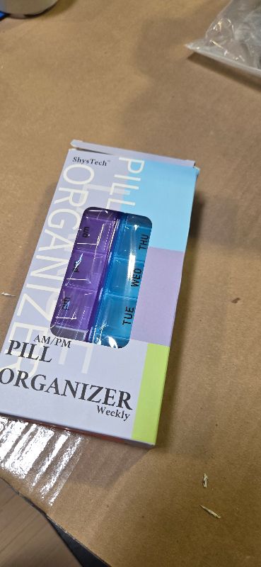 Photo 1 of 7 Day Weekly AM PM Pill Organizer, ShysTech Large Pill Case Pill Box for Pills Vitamin Supplements Medication (Purple/Blue)