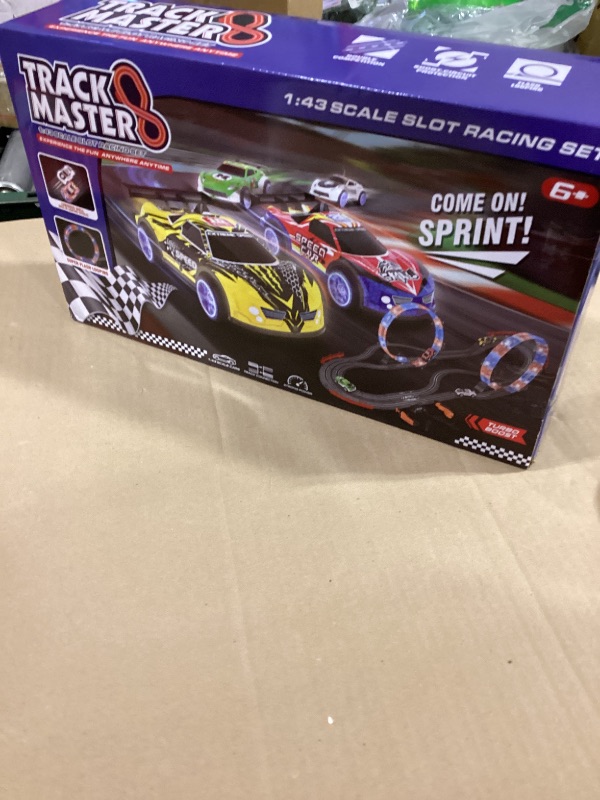 Photo 1 of 2-in-1 Slot Car Race Track Set with 4 High-Speed Cars, Electric Track, Dual Racing Game with 2 Controllers, Circular Overpass Design Featuring Flash Tracks. Toy Gift for Boys Kids Ages 4-6 6-8 8-12