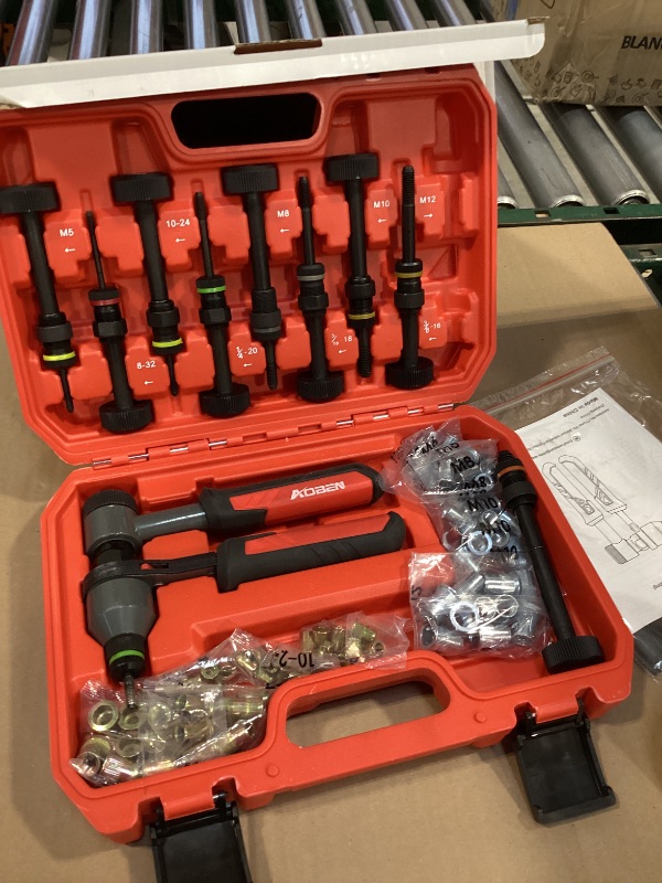 Photo 1 of AOBEN Rivet Nut Tool Kit, Nutsert Gun Kit, Upgraded Rivnut Tool with 10 Metric and SAE Madrels, 100 Pcs Rivnuts, and Rugged Carrying Case