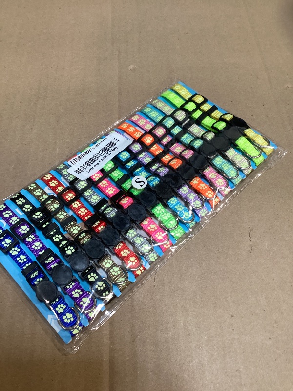 Photo 1 of 16 PCS Puppy Collars for Litter - Puppy Collars for Small Puppies Paw Print Safety Nylon Glow in The Dark Whelping Litter Collars(Small)