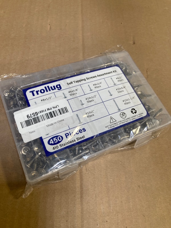 Photo 1 of 450PCS Self Tapping Screws for Metal, 410 Stainless Steel Self Drilling Screws #8#10 Truss Head Sheet Metal Screws Assortment Kits, Length 1/2"" to 1-1/4'' (Silver)