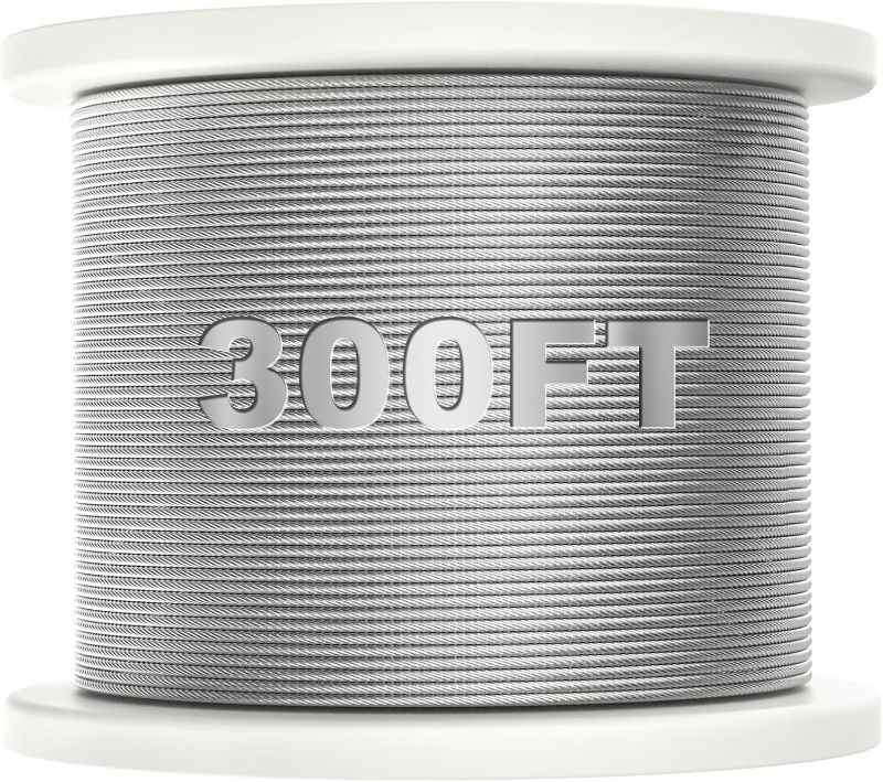 Photo 1 of 300FT 1/8" Stainless Steel Cable, T316 Marine Grade, Stainless Steel Wire Rope 7x7 Strands Construction, 1850lbs Breaking Strength Aircraft Cable for Deck Cable Railing, DIY Balustrades