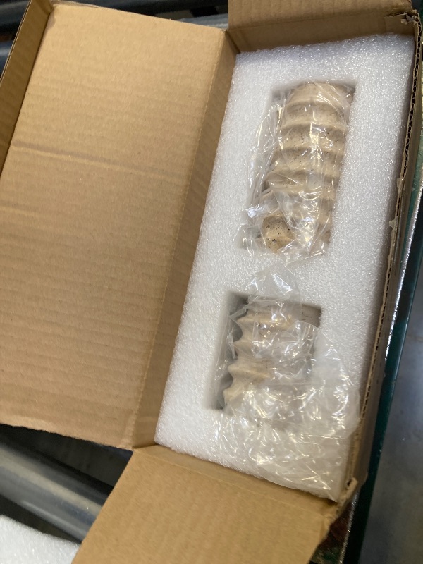 Photo 1 of HofferRuffer Travertine Candlestick Holders, Set of 2 Natural Stone Candle Holder Decorative Candle Stands for Wedding, Dinning, Party, Table Centerpieces, Fits 3/4'' Thick Candles (Cream White)