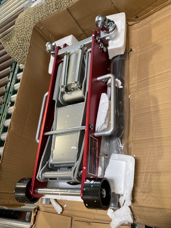 Photo 1 of Jack Boss 3 Ton Low Profile, Aluminum and Steel Racing Floor Jack with Dual Pistons Quick Lift Pump for Sport Utility Vehicle, Lifting Range 3-15/16" min to 18-5/16" max, Net Weight 58.5 lb, Red