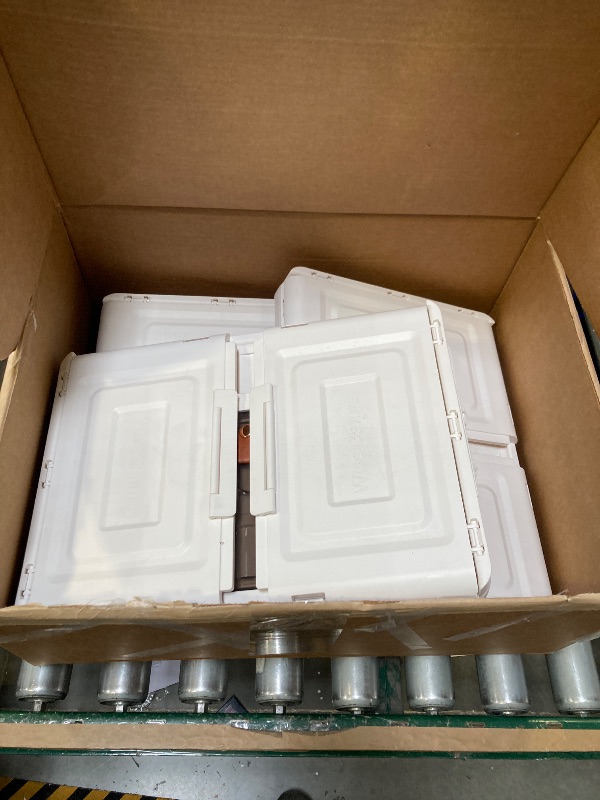 Photo 1 of 4 Tier Storage Bins with Lids, 23QT Stackable Closet Organizers and Storage with Wheels, Collapsible Storage Boxes, Foldable Plastic Storage Containers for Home,Office, Dorm Room-White