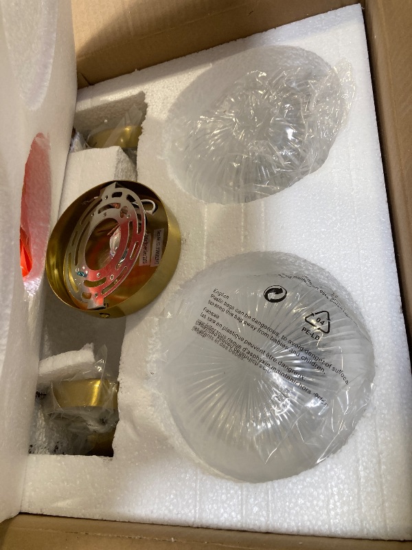 Photo 1 of 2-Lights Bathroom Light Fixtures, Gold Vanity Light, Industrial Bathroom Light Fixture Over Mirror with Clear Striped Globe Shade, Bathroom Light for Bedroom, Living Room, Farmhouse, Stairs (Brass)