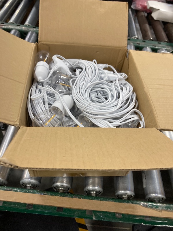 Photo 1 of Mlambert White Cord 96FT Outdoor String Lights with 30+3 LED Plastic Bulbs, Dimmable Waterproof Shatterproof Linkable Patio Light for Pergola Backyard