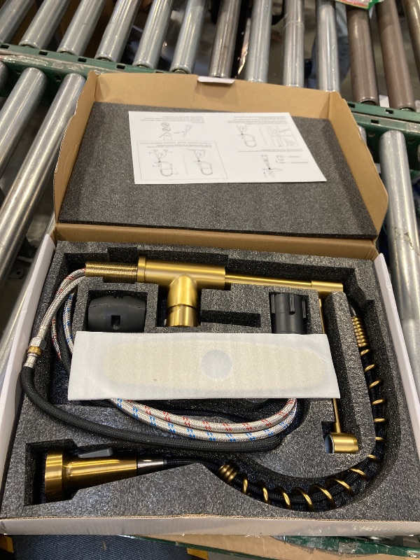 Photo 1 of OWOFAN Kitchen Faucets with Pull Down Sprayer 304 Stainless Steel Industrial Single Handle One Hole Faucet for Farmhouse Camper Laundry Utility Rv Wet Bar Sinks Gold 9009K