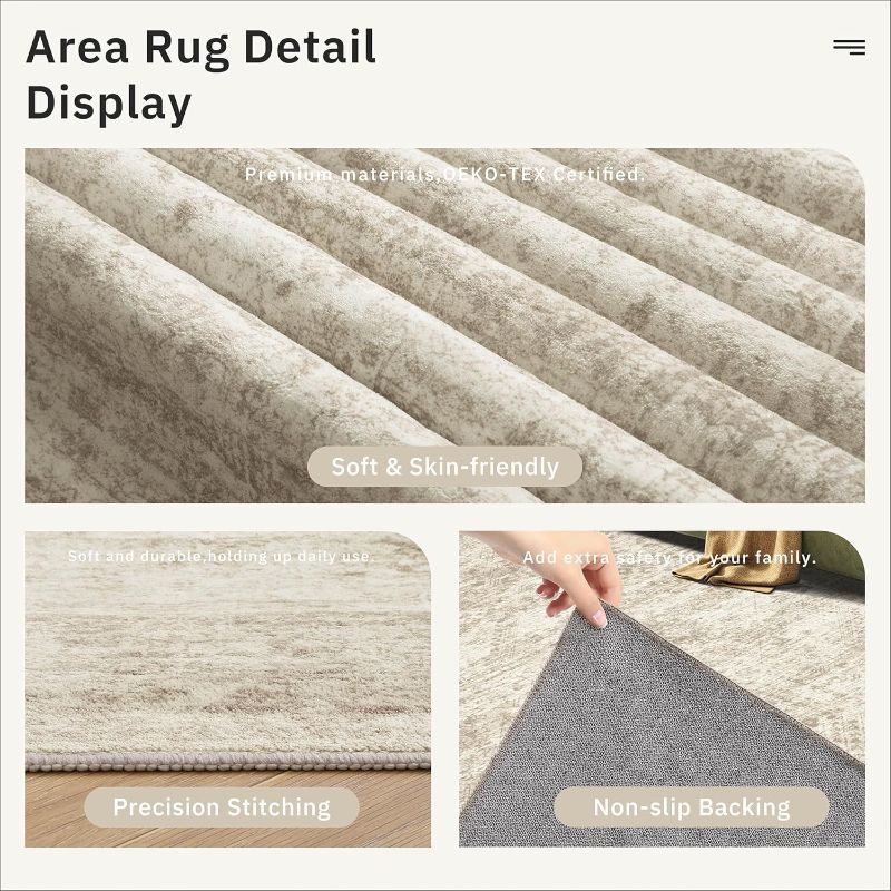 Photo 1 of  Area Rugs for Living Room, Non Slip Machine Washable Vintage Rugs, Low Pile Lightweight Large Rug for Bedroom, Dining Room, Home Office Beige