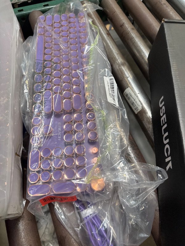 Photo 1 of EWEADN V20 Typewriter Keyboard Wireless, 104 Keys Typewriter Style Mechanical with White Backlit, Media Knob, Pink Switch 2.4G/Bluetooth/USB-C Wired Retro Full Size Keyboard for Windows/Mac/PC-Purple