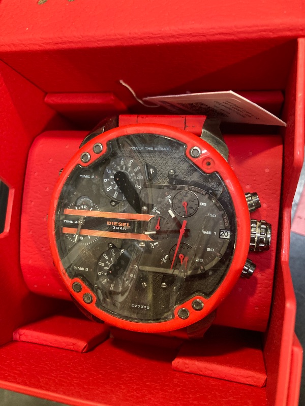 Photo 1 of Diesel Mr. Daddy 2.0 Men's Watch, Stainless Steel and Silicone Chronograph Sports Watch for Men, Color: Gunmetal, Red