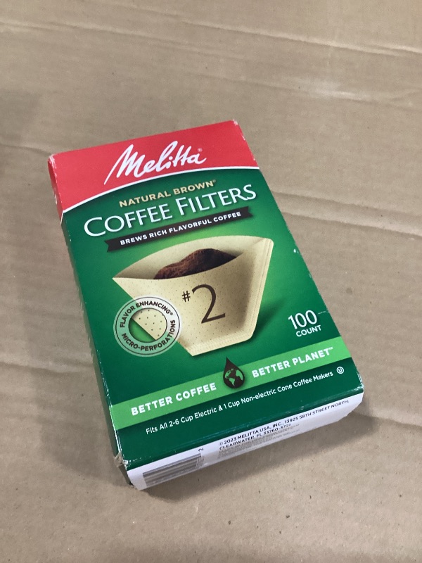 Photo 1 of Melitta #2 Cone Coffee Filters, Natural Brown, 100 Count - Fits all 2-6 Cup Cone Coffee Makers and 1-cup Pour-Over Brewers, Compostable, Tear-Resistant, Made in USA
