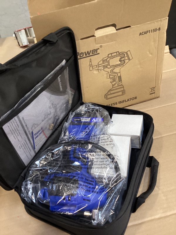 Photo 1 of * PLEASE SEE NOTE * Avid Power Cordless Tire Inflator Portable Air Compressor, 20V Rechargeable Battery Tire Pump w/ 12V DC Power Adapter, Digital Pressure Gauge, Auto Air Pump for Many Inflatables (Blue)