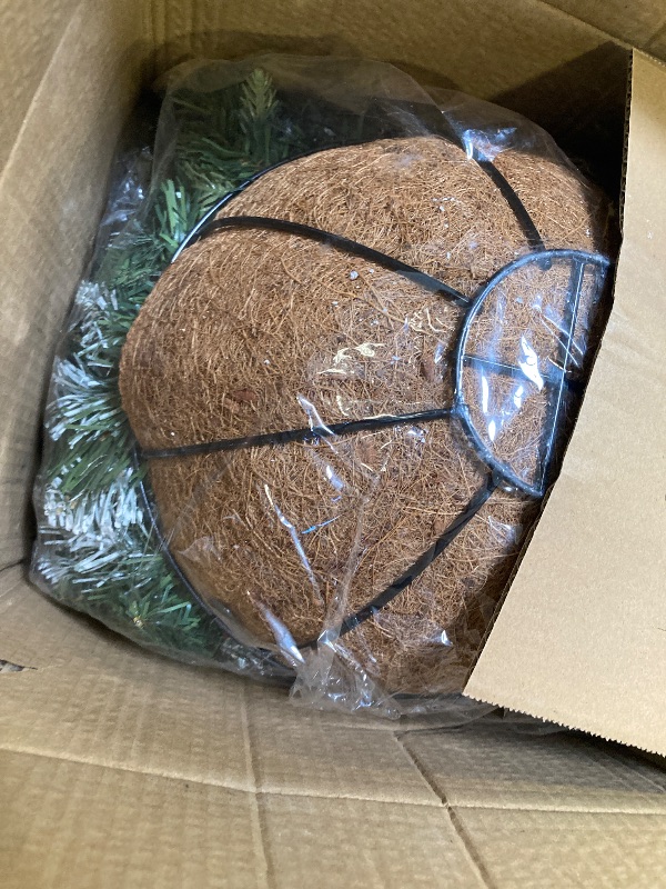 Photo 1 of 20 Inch Artificial Christmas Hanging Basket with 30LED Changing Warm White&Multicolored Timer 8 Modes Remote Control Norfolk Pine Snowy Tips Hanging Christmas Decorations for Porch Front Door Home