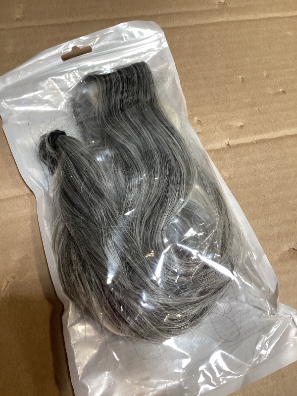 Photo 1 of IOVOIMMSL 2 Piece Braid Wig Hair Piece Wavy Curly Scrunchies Synthetic Chignon Ponytail Hair Extensions Thick Updo Hairpieces for Women (Grey and White Tpis)