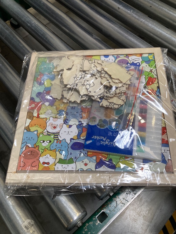 Photo 1 of DIY Wooden Cat Puzzle Frame, Little Kitties - Wooden Coloring Puzzle, Hand-Painted Cat & Kitten Coloring Frame, Includes Marker Pens, Stress-Relieving, Creative Activity