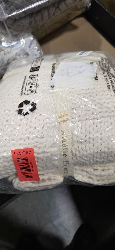 Photo 1 of Amélie Home Checkered Chenille Knit Throw Blanket for Couch, Classic Texture Decorative Soft Blanket for Sofa, Chair & Bedroom, 50"x60", Ivory