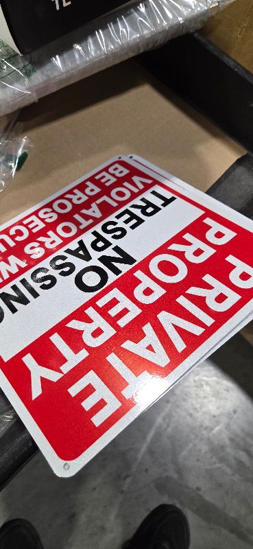 Photo 1 of  3 Pack Large No Trespassing Signs Private Property, 9.5 Inch x 9.5 Inch Private Property Metal Sign, Rust Resistant Aluminum, With Reflective Material, Durable, Weather Resistant, Easy To Install