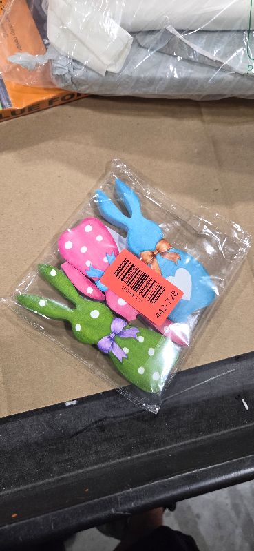 Photo 1 of 3Pcs Easter Bunny Table Signs Green Blue Pink Rabbit Wooden Table Centerpiece Farmhouse Rabbit Shaped Decorations for Spring Easter Office Home Tiered Tray Decor