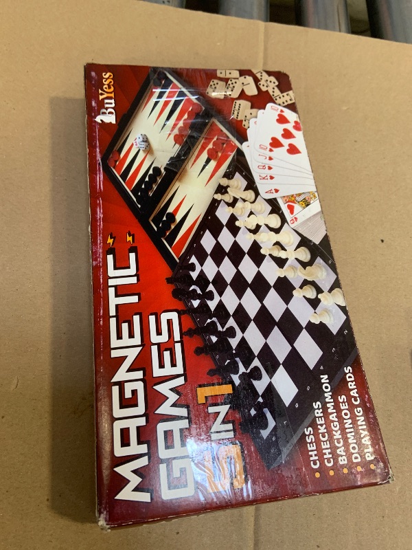 Photo 1 of 5 in 1 Magnetic Chess Checkers Dominoes Backgammon and Cards Set, Mini Travel Size Multi Board Games
