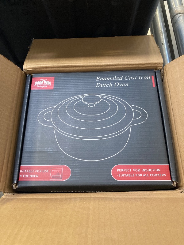 View 2 of 3 Quart Cast Iron Dutch Oven with Lid, Dual Handles Enameled Soup Pot, Heavy Duty and Oven Safe for Bread Baking, Braising, Cooking and Family Gifts, White
