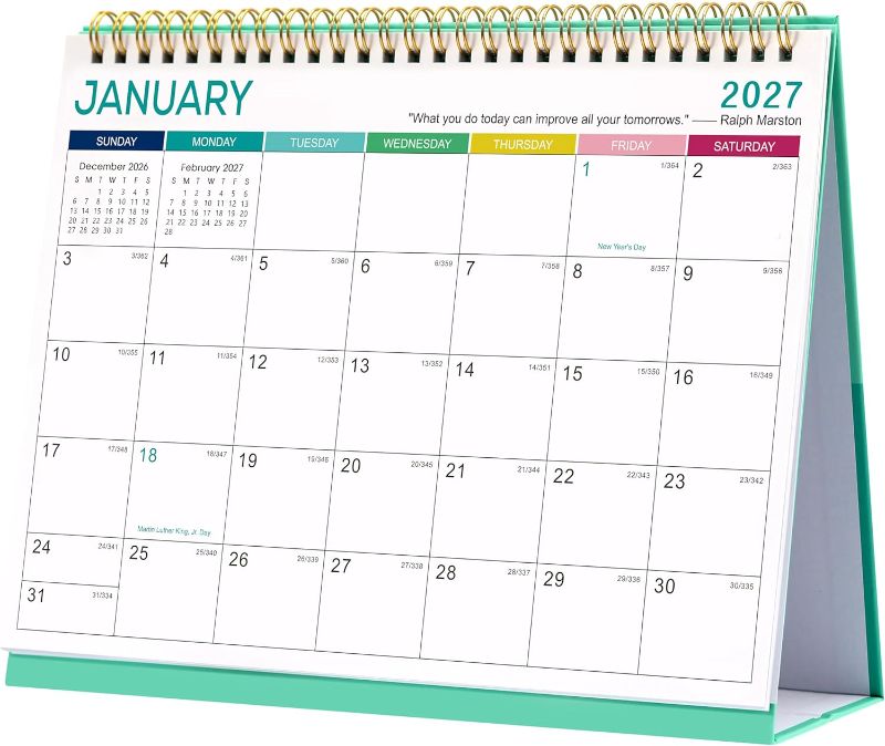 Photo 1 of 2026-2027 Desk Calendar - Calendar 2026-2027, Jul. 2026 - Dec. 2027, 9.8" x 8.3", Standing Flip 26-27 Desktop Calendar, Desk Calendar 26-27 18 month with Julian Date - White
