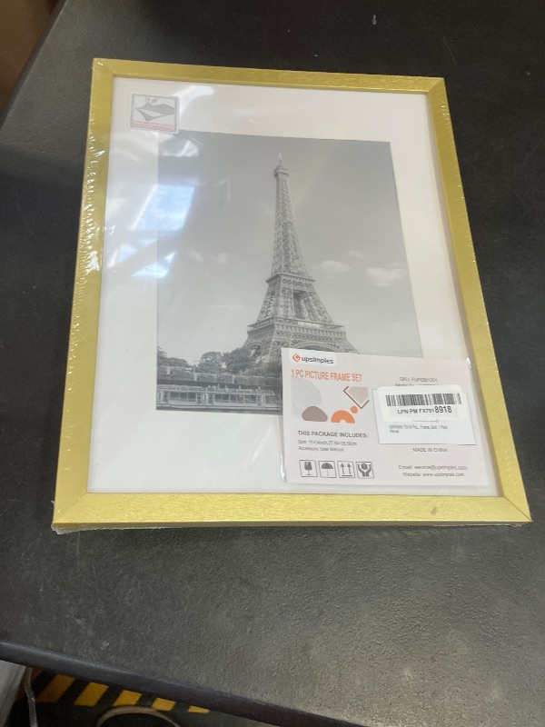 Photo 1 of upsimples 11x14 Picture Frame, Display Pictures 8x10 with Mat or 11x14 Without Mat, Wall Hanging Photo Frame, Gold, 1 Pack