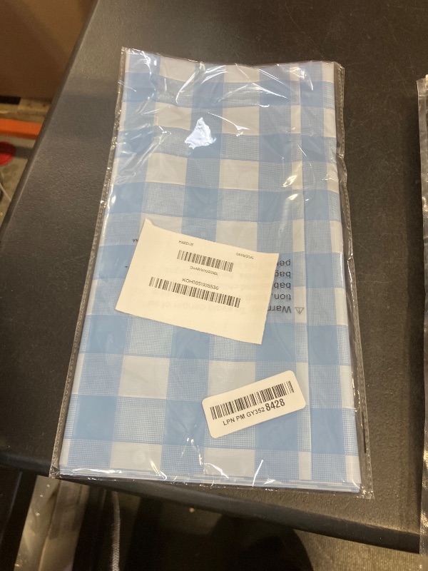 Photo 1 of 2 Pack Light Blue Gingham Tablecloth Rectangular Pale Blue and White Checkered Tablecloths Disposable Plastic Plaid Table Cover for Parties, Outdoor Picnic, Birthday, Wedding, Camping 54 × 108 Inch