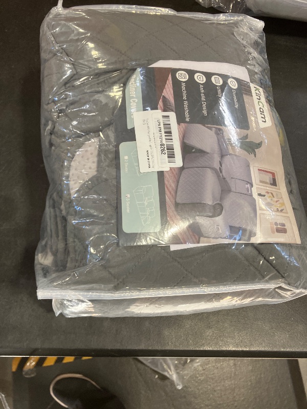 Photo 1 of KinCam 100% Waterproof Recliner Sofa Cover with Console, Non-Slip Reclining Couch Covers for 3 Seat, Recliner Sofa Cover Furniture Protector with Elastic Straps for Kids, Pets, Dark Gray