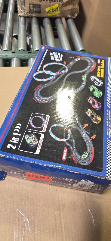 Photo 1 of 2-in-1 Slot Car Race Track Set with 4 High-Speed Cars, Electric Track, Dual Racing Game with 2 Controllers, Circular Overpass Design Featuring Flash Tracks. Toy Gift for Boys Kids Ages 4-6 6-8 8-12