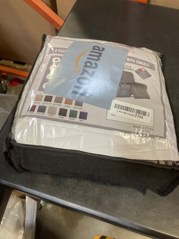 Photo 1 of ULTICOR Squared Jacquard Design Reclining Loveseat with Middle Console Slipcover, 8-Piece Stretch Sofa Covers, 2 seat Loveseat Recliner Cover (Loveseat with Console Recliner Cover, Light Grey)