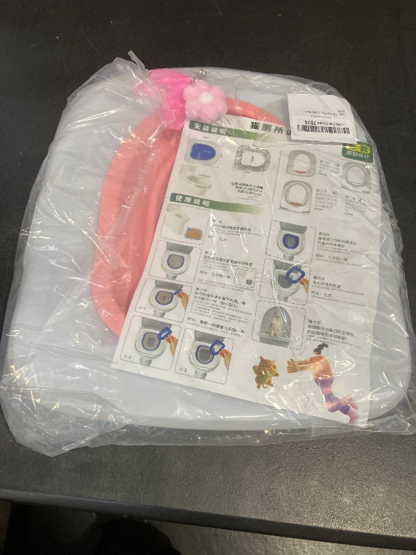 Photo 1 of Cat Toilet Training Systems,Cat Toilet Training Kit,Reusable Plastic Trainer for Pet Cleaning with 1 Replaceable Cat Feather Toy,Litter Boxes (Pink)
