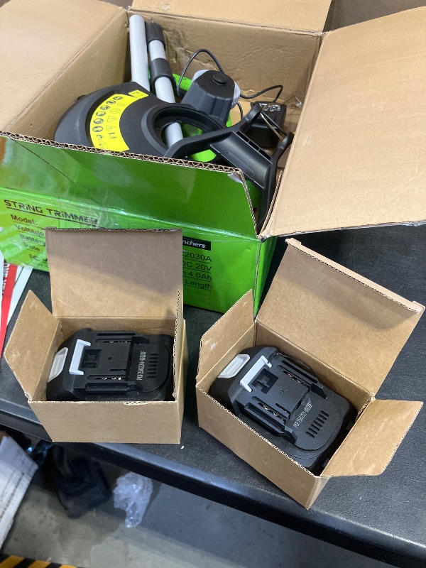 Photo 1 of 20V 12" Cordless String Trimmer With 2 X 4.0ah Battery and Charger, Electric Grass Trimmer Battery Powered Eater String, Edger Lawn Tool Grass Cutter With 8pcs Line, Lawn Mover For Yard, Garden, Green