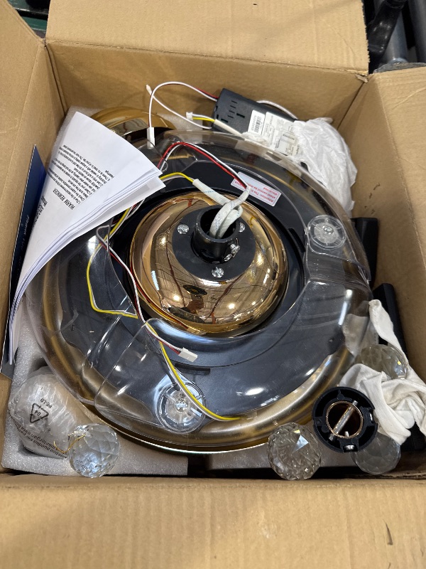 Photo 1 of **DAMAGED** Fejanical 30" Crystal Chandelier Ceiling Fan, Dimmable Retractable Ceiling Fan with Lights, Crystal Fandeliers with Lights and Remote for Bedroom Living Room, Gold