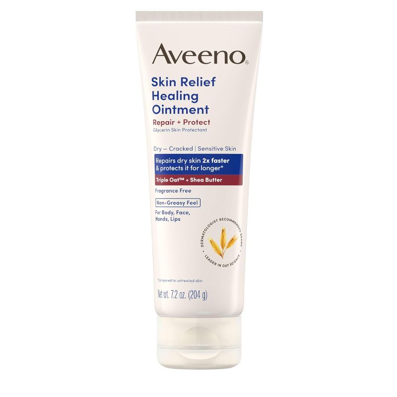 Photo 1 of Aveeno Skin Relief Healing Ointment, 72-Hour Skin Protectant with Triple Oat & Shea Butter for Extra Dry, Cracked & Sensitive Skin, Fragrance-Free & Multi-Use for Lips, 7.2 oz