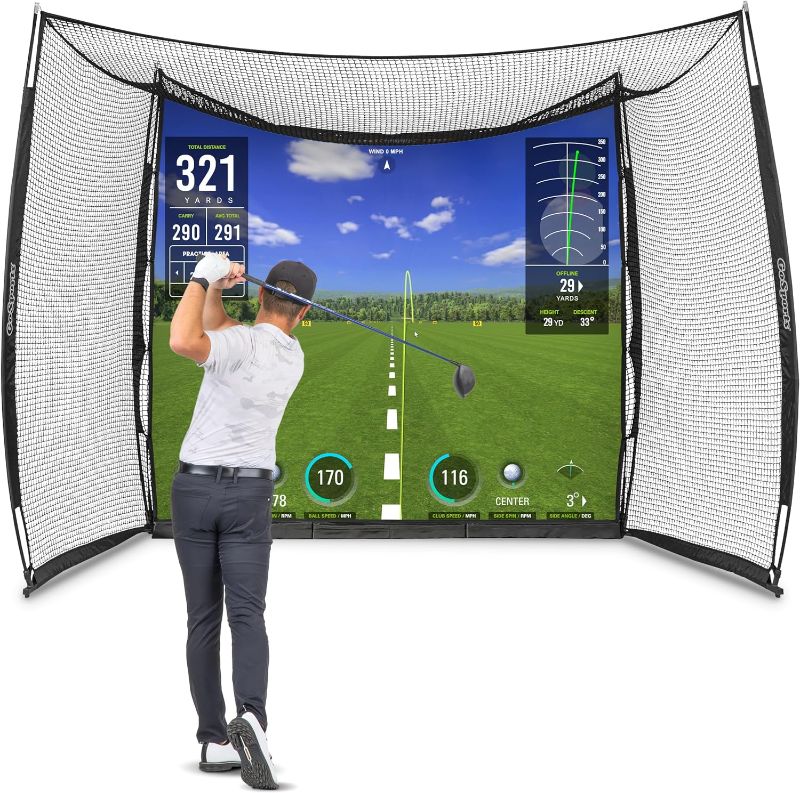 Photo 1 of GoSports Range Cage 10 ft x 8 ft Golf Net Cage – Indoor & Outdoor Golf Practice Net for Full Swing Training and Home Golf Simulator Setups
