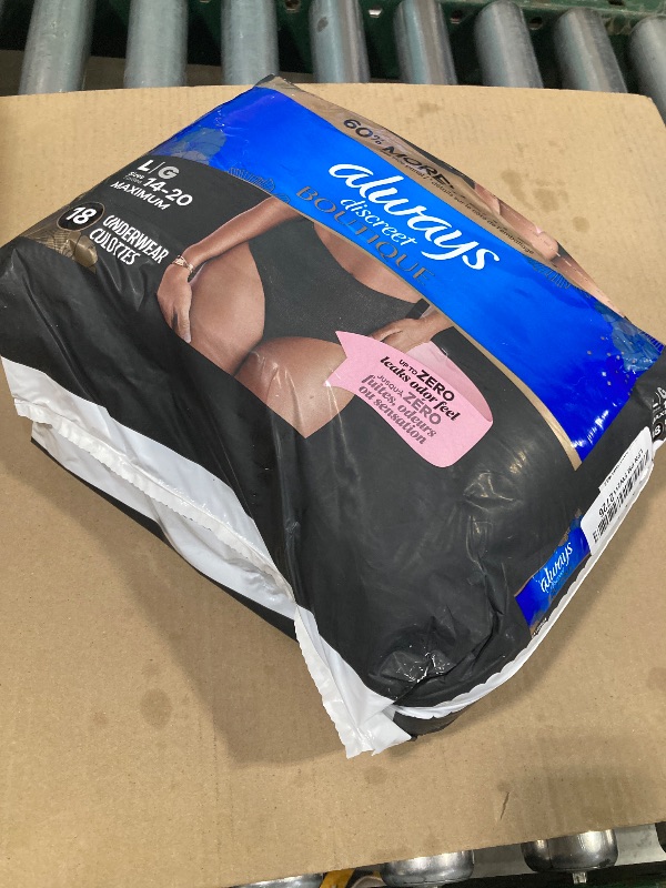 Photo 1 of Always Discreet Boutique Incontinence and Postpartum Underwear for Women, Maximum Protection, Large, Black, 18 Count