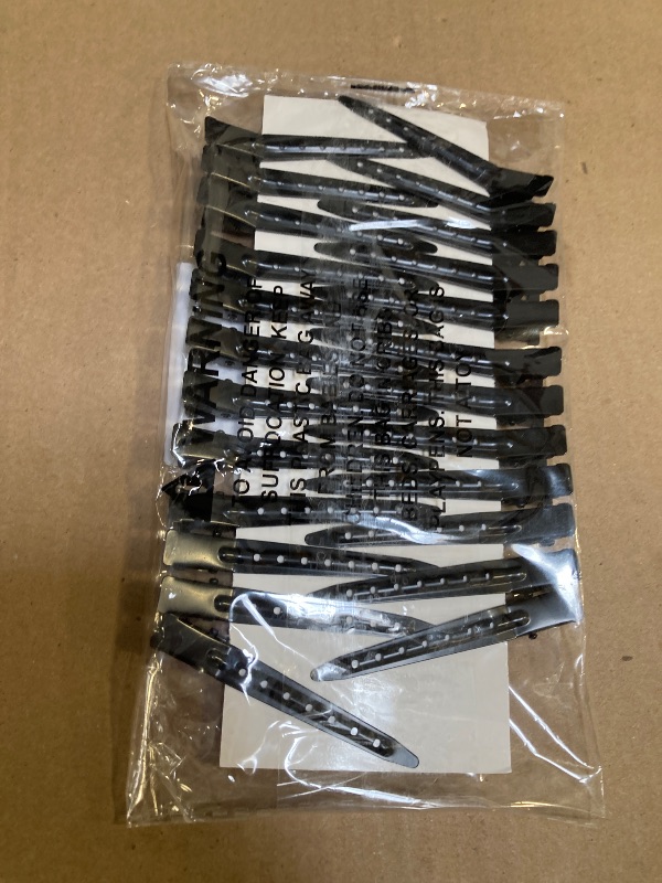 Photo 1 of 24 Packs Duck Bill Clips, Bantoye 2.75 Inches Rustproof Metal Alligator Curl Clips with Holes for Hair Styling, Hair Coloring, Black