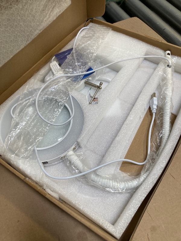 Photo 1 of NUEYiO 12X Magnifying Glass with Light and Stand, 3-Color Stepless Dimmable LED Magnifying Floor Lamp, 24" Gooseneck Adjustable Swing Arm Lighted Magnifier Lamp with Clamp for Craft Esthetican-White