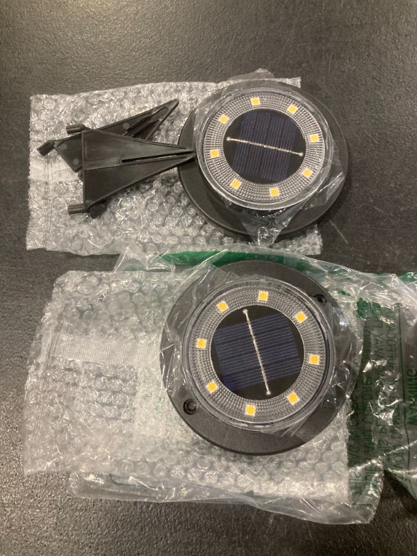 Photo 1 of 2 Pieces- Flacchi Solar Ground Lights - Solar Powered Lights Outdoor Solar Disk Light Waterproof Landscape Light for Patio Yard Pathway Walkway Driveway (Warm White)