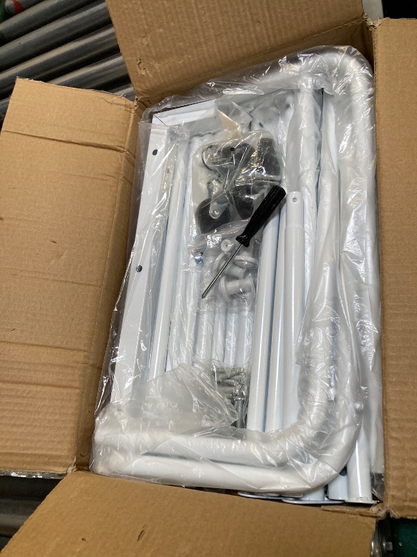 Photo 1 of Sooyee Double Rod Clothing Rack with Wheels,3 Tier Garment Racks for Hanging Clothes,Portable Clothes Rack with 4 Hooks for Bedroom,Laundry Room,White