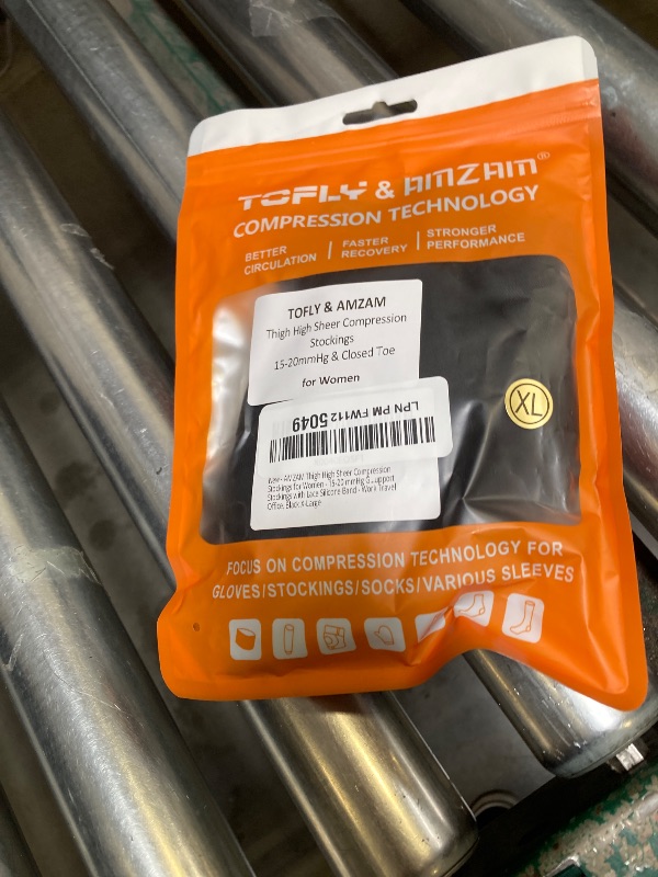 Photo 1 of AMZAM Thigh High Sheer Compression Stockings for Women - 15-20 mmHg Graduated Compression Socks - Closed Toe Thigh High Support Stockings with Lace Silicone Band - Work Travel Office, Black X-Large