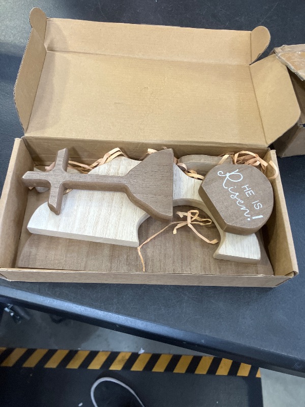 Photo 1 of ?He is Risen?Empty Tomb Scene Spring Easter Decorations, Jesus Nativity Resurrection Figurines Set With Wooden Cross For Home, Office, Table, Shelf, Mantle Decor – Christian Catholic Religious Gifts