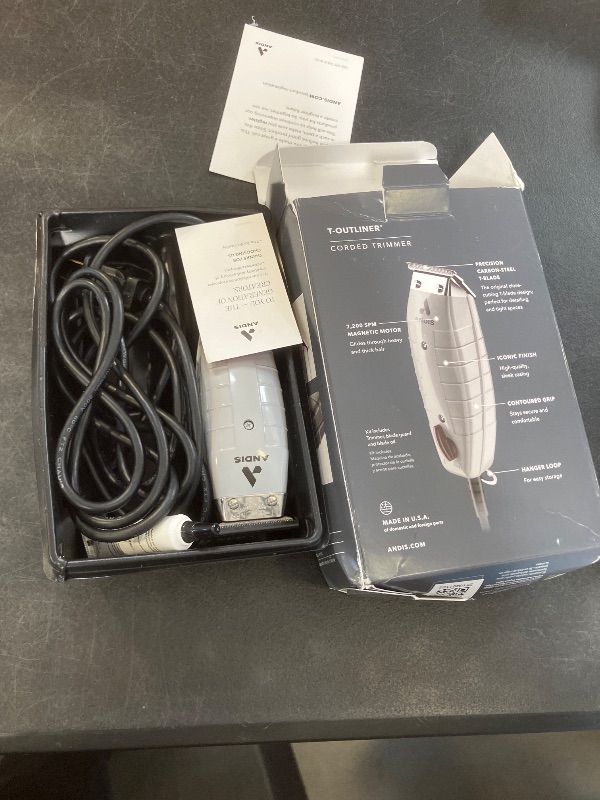 Photo 1 of Andis 04780 Professional T-Outliner Beard & Hair Trimmer for Men with Carbon Steel T-Blade, Bump Free Technology – Corded Electric Beard Trimmer, GTO, Grey