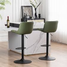 Photo 1 of *USED* Kidol & Shellder Bar Stools Set of 2 green Adjustable Swivel Counter Height Stools, Modern PU Leather Upholstered with Back Solid Color Barstools for Kitchen Island