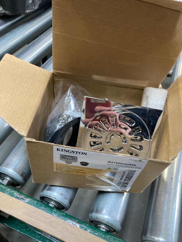 Photo 1 of 4" Brass Square Grid Shower Drain with Hair Strainer, Polished Chrome